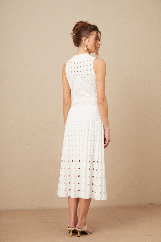 Gilda White Midi Dress with Cut-Out Detailing