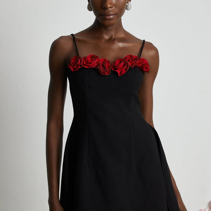 Ginetta Black Flower Bustier Mini Dress Polyester Cotton