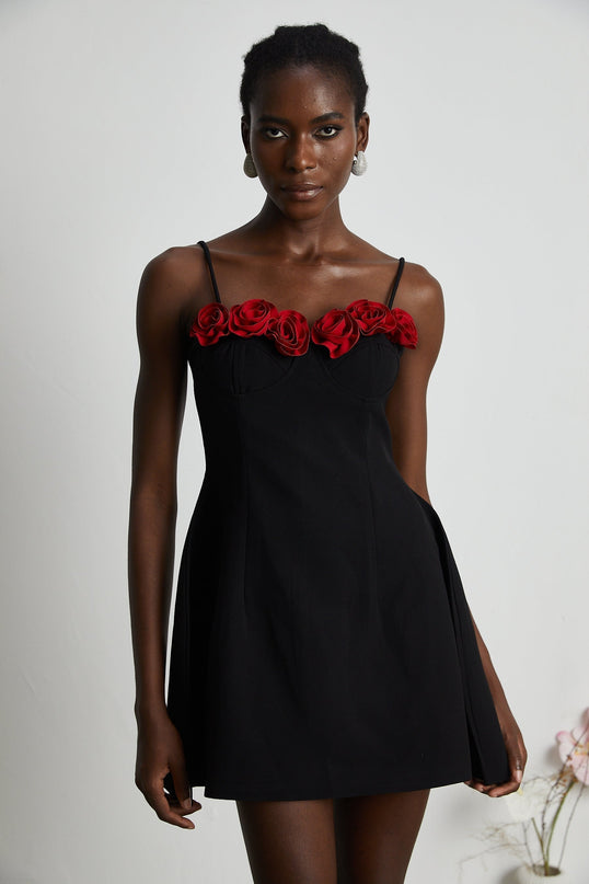 Ginetta Black Flower Bustier Mini Dress Polyester Cotton