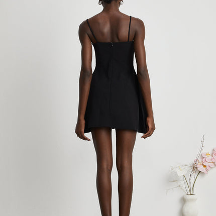Ginetta Black Flower Bustier Mini Dress Polyester Cotton