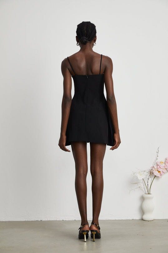 Ginetta Black Flower Bustier Mini Dress Polyester Cotton