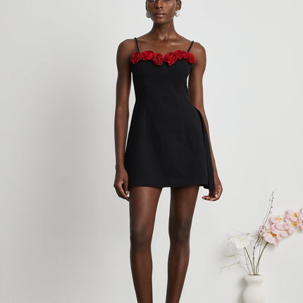 Ginetta Black Flower Bustier Mini Dress Polyester Cotton