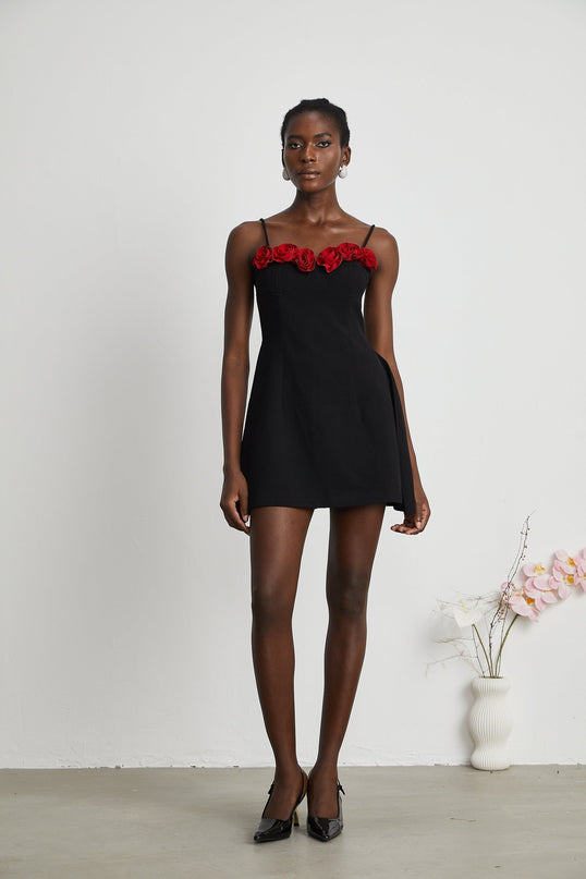 Ginetta Black Flower Bustier Mini Dress Polyester Cotton
