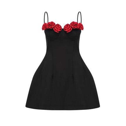 Ginetta Black Flower Bustier Mini Dress Polyester Cotton