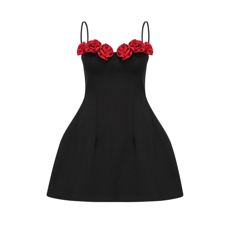 Ginetta Black Flower Bustier Mini Dress Polyester Cotton