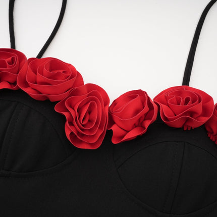 Ginetta Black Flower Bustier Mini Dress