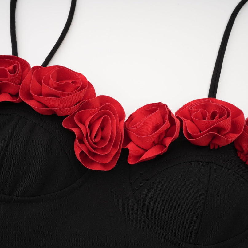 Ginetta Black Flower Bustier Mini Dress