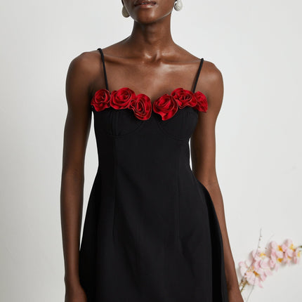 Ginetta Black Flower Bustier Mini Dress