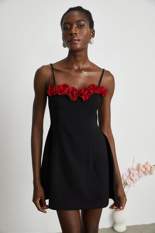 Ginetta Black Flower Bustier Mini Dress