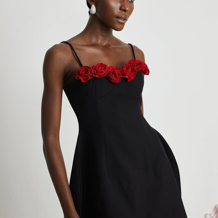 Ginetta Black Flower Bustier Mini Dress Polyester Cotton Blend