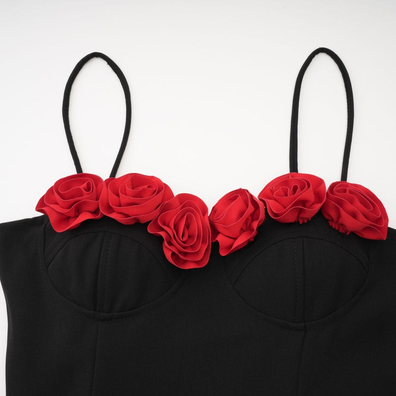 Ginetta Black Flower Bustier Mini Dress
