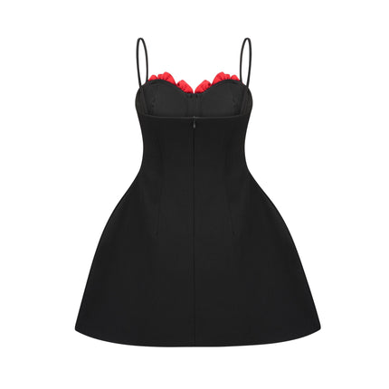 Ginetta Black Flower Bustier Mini Dress Polyester Cotton Blend