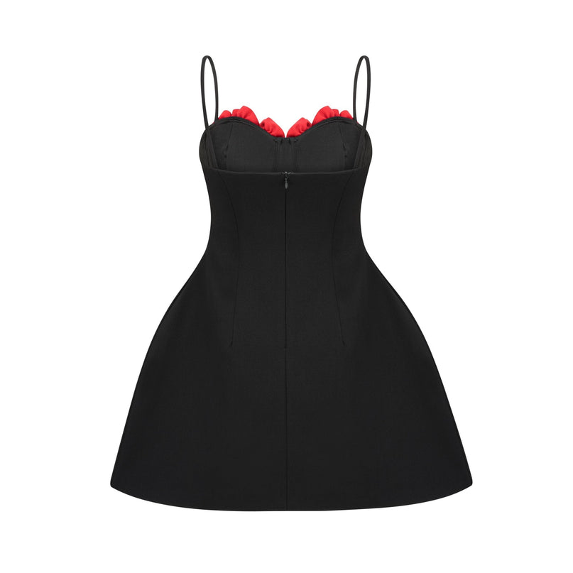 Ginetta Black Flower Bustier Mini Dress Polyester Cotton Blend