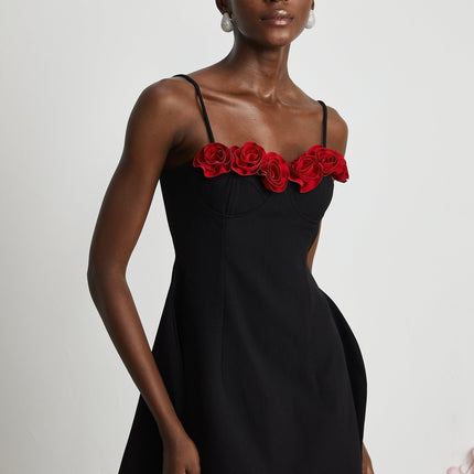 Ginetta Black Flower Bustier Mini Dress Polyester Cotton Blend