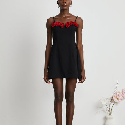 Ginetta Black Flower Bustier Mini Dress Polyester Cotton