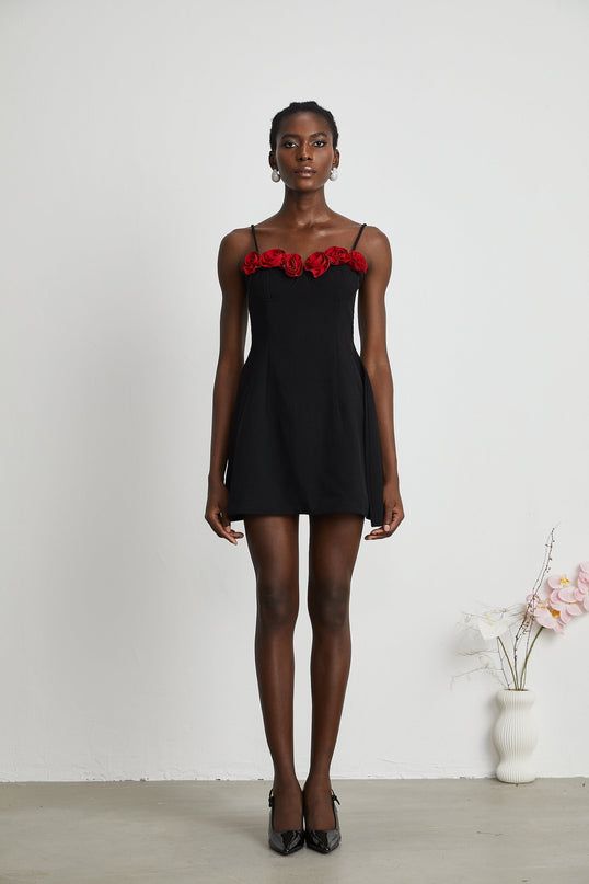 Ginetta Black Flower Bustier Mini Dress Polyester Cotton
