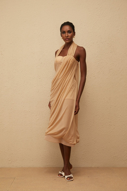 Ginetta Midi Dress in Neutrals color