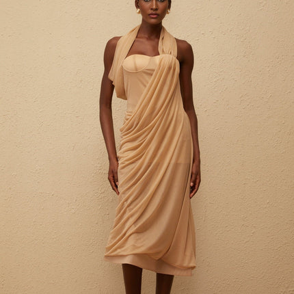 Ginetta Midi Dress in Neutrals color