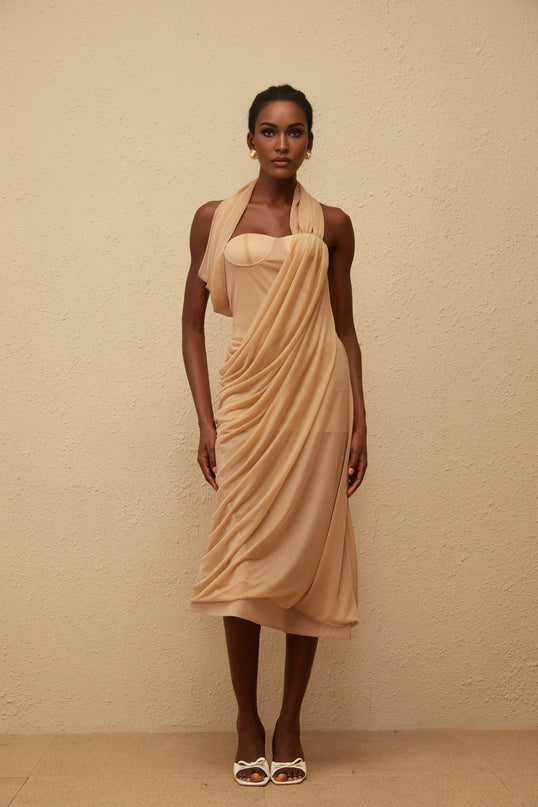Ginetta Midi Dress in Neutrals color