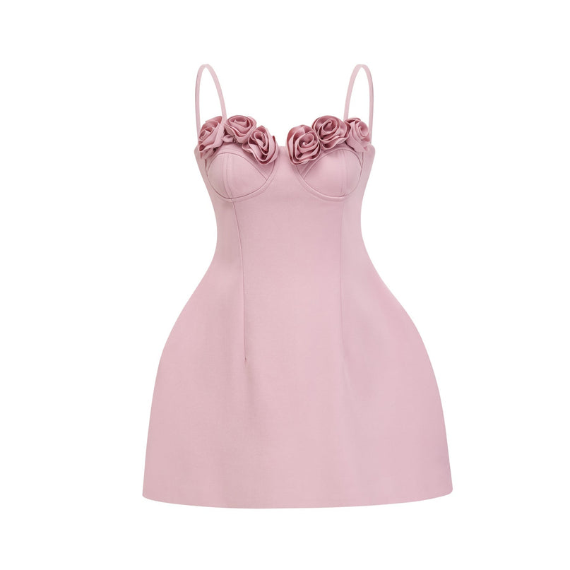 Ginetta Pink Flower Bustier Mini Dress