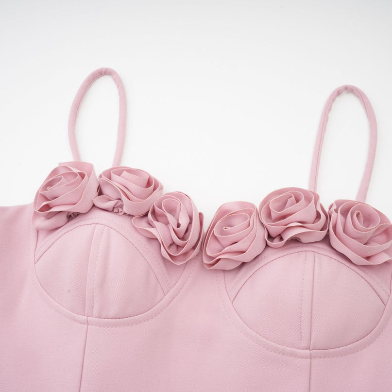 Ginetta Pink Mini Dress Flower Bustier In Polyester Cotton Blend