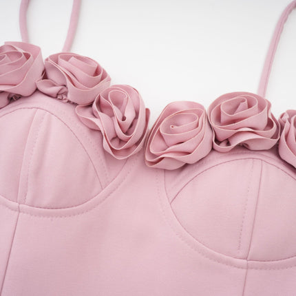 Ginetta Pink Mini Dress Flower Bustier Polyester Cotton