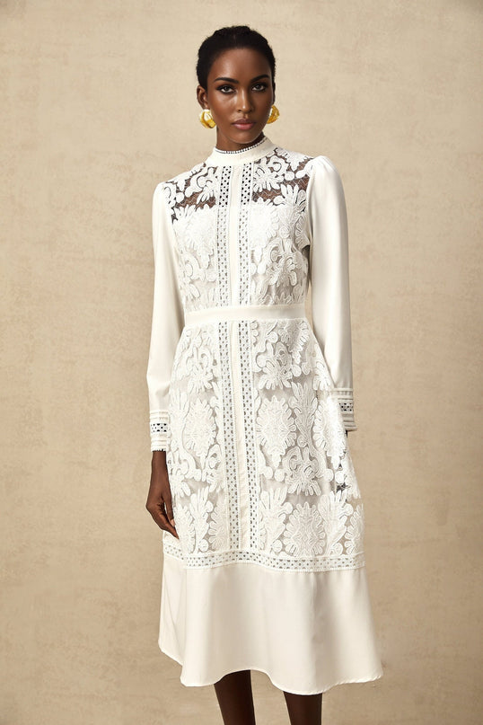 Ginetta White Midi Dress Panelled Cut Out