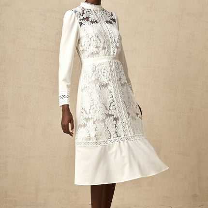 Ginetta White Midi Dress Panelled Cut Out