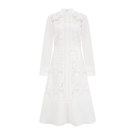 Ginetta White Midi Dress Panelled Cut Out