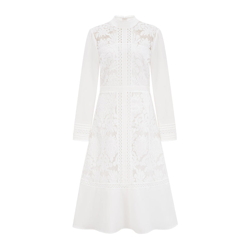 Ginetta White Midi Dress Panelled Cut Out