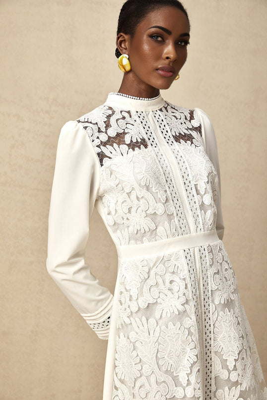 Ginetta White Midi Dress Panelled Cut Out