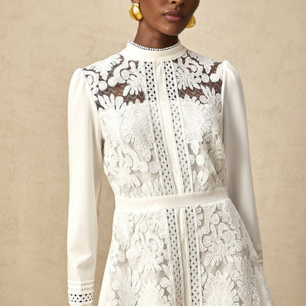 Ginetta White Midi Dress Panelled Cut Out