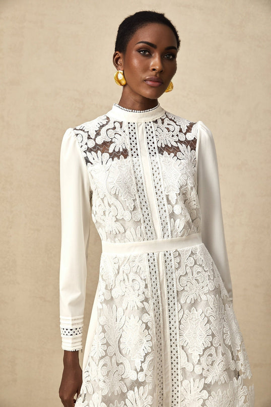 Ginetta White Midi Dress Panelled Cut Out