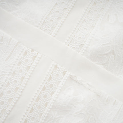 Ginetta White Midi Dress Panelled Cut Out featuring floral embroidery and mock neck