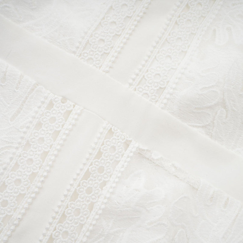 Ginetta White Midi Dress Panelled Cut Out featuring floral embroidery and mock neck