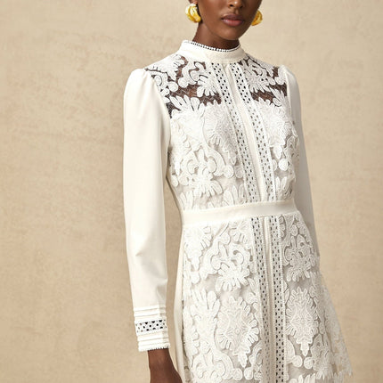 Ginetta White Midi Dress Panelled Cut Out