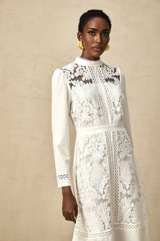 Ginetta White Midi Dress Panelled Cut Out