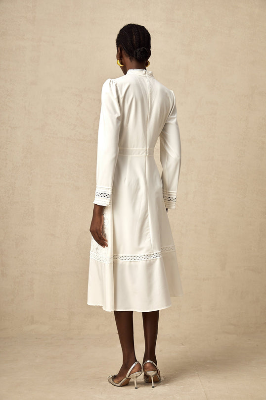 Ginetta White Midi Dress Panelled Cut Out