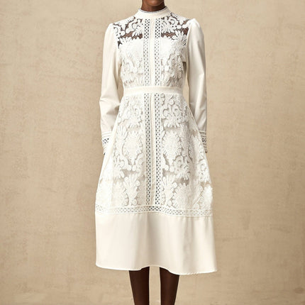 Ginetta White Midi Dress Panelled Cut Out