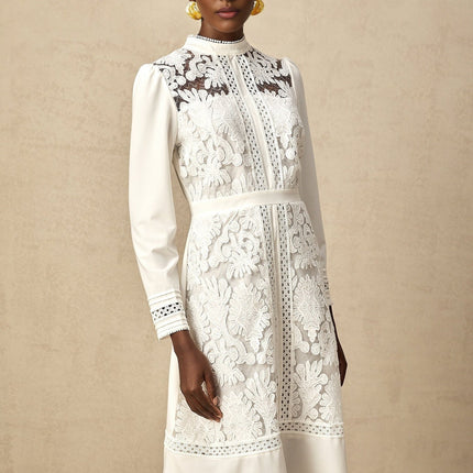 Ginetta White Midi Dress Panelled Cut Out