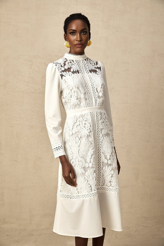Ginetta White Midi Dress Panelled Cut Out