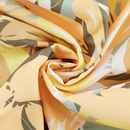 Ginetta Yellow Floral Midi Dress off-shoulder cut-out detail Terylene Viscose floral print layered design flounce hem A-line skirt short puff sleeves midi length silhouette special occasion night out refined glamour modern woman's wardrobe