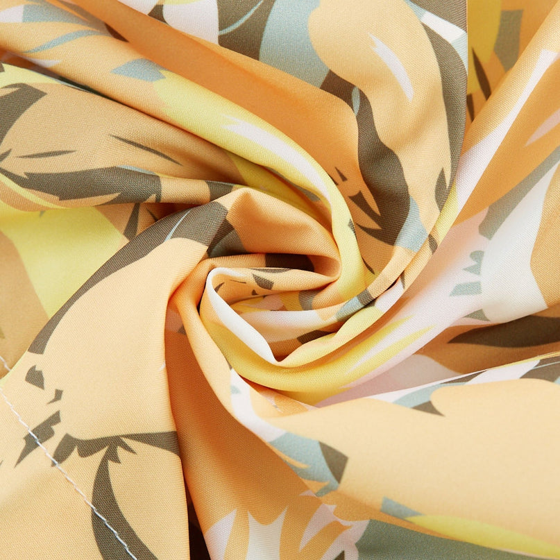 Ginetta Yellow Floral Midi Dress off-shoulder cut-out detail Terylene Viscose floral print layered design flounce hem A-line skirt short puff sleeves midi length silhouette special occasion night out refined glamour modern woman's wardrobe