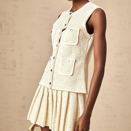Ginevra Beige Sequin Knit Skirt Top Set