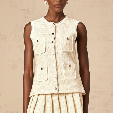 Ginevra Beige Sequin Knit Skirt Top Set