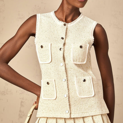 Ginevra Beige Sequin Knit Skirt Top Set