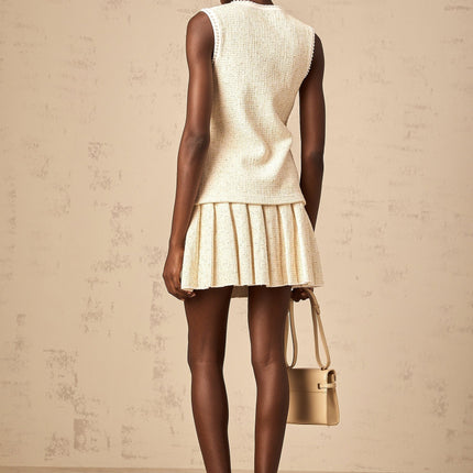 Ginevra Beige Sequin Knit Skirt Top Set