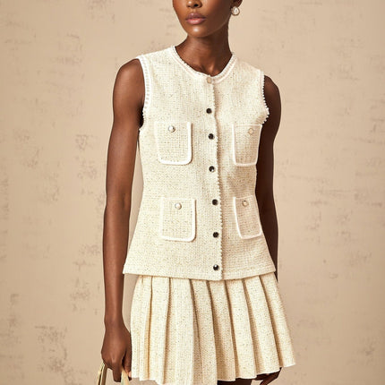 Ginevra Beige Sequin Knit Skirt Top Set