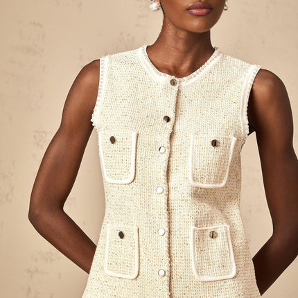Ginevra Beige Sequin Knit Skirt Top Set