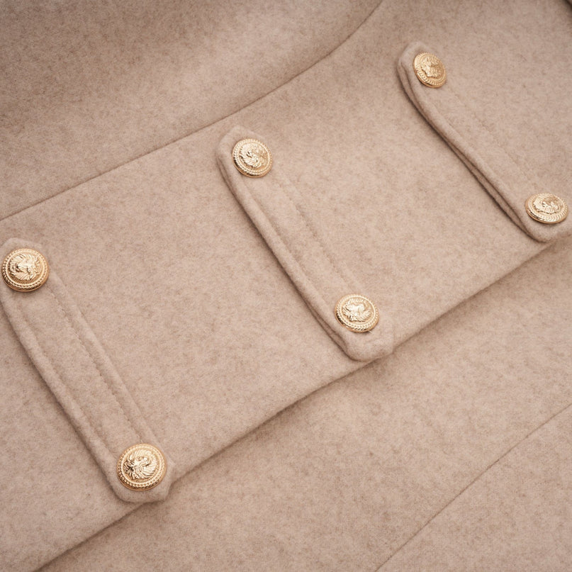 Ginevra Neutrals Coat with Detachable Cape and Faux-Fur Detailing
